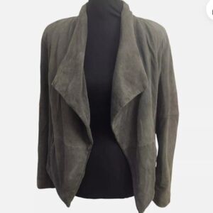 Joie Olivine Goat Suede Jacket Olive Green Gray Medium Drape Open Front